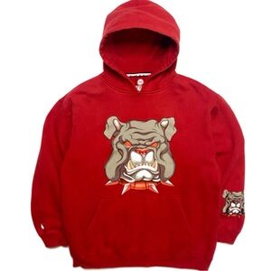 Vintage JNCO Men’s Red Bulldog Embroidered Double Sided Y2K Hoodie Sweatshirt XL